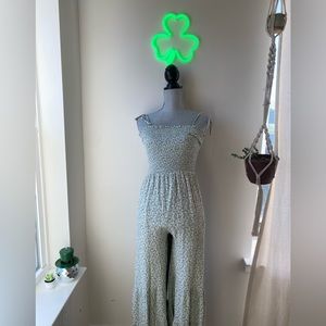 Green Floral Flared Romper